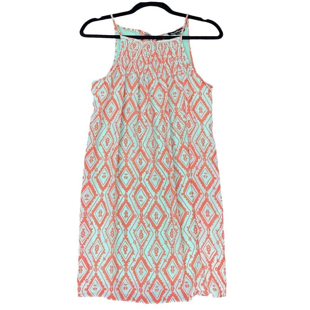 Sequin‎ Hearts Dress Womens Size Small Orange Aqua Smocked Boho Indie Unique Alt